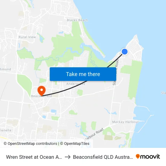 Wren Street at Ocean Ave to Beaconsfield QLD Australia map