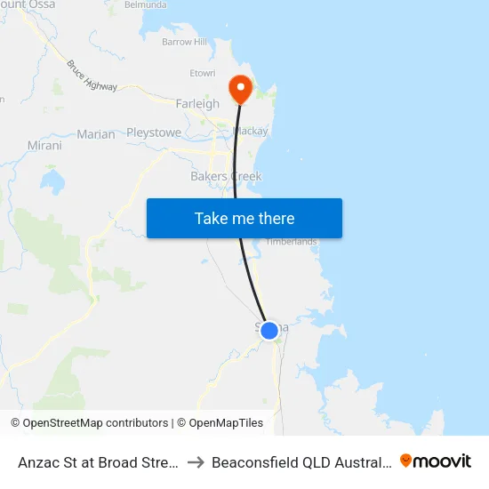 Anzac St at Broad Street to Beaconsfield QLD Australia map