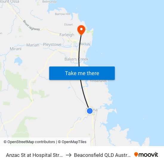 Anzac St at Hospital Street to Beaconsfield QLD Australia map