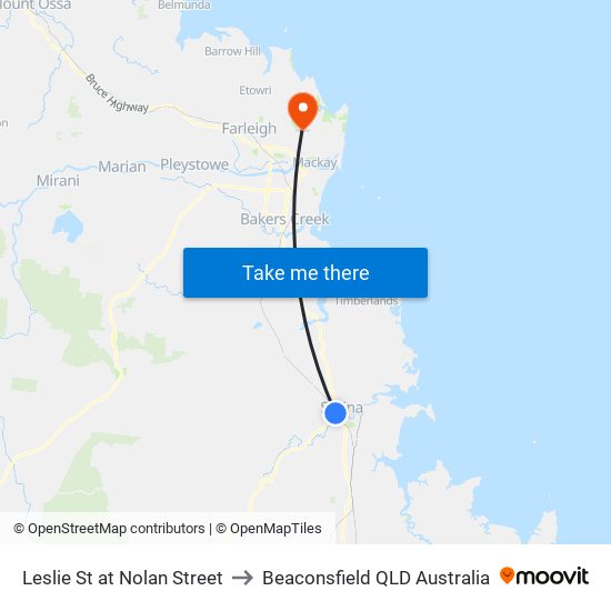 Leslie St at Nolan Street to Beaconsfield QLD Australia map