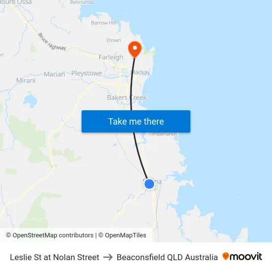 Leslie St at Nolan Street to Beaconsfield QLD Australia map