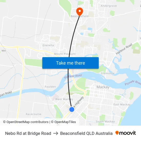 Nebo Rd at Bridge Road to Beaconsfield QLD Australia map