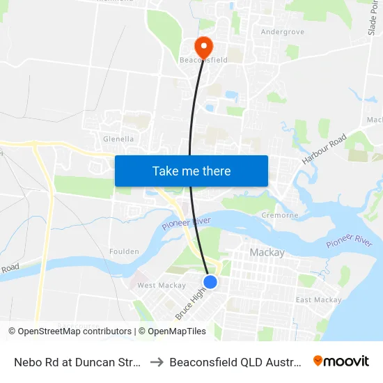 Nebo Rd at Duncan Street to Beaconsfield QLD Australia map