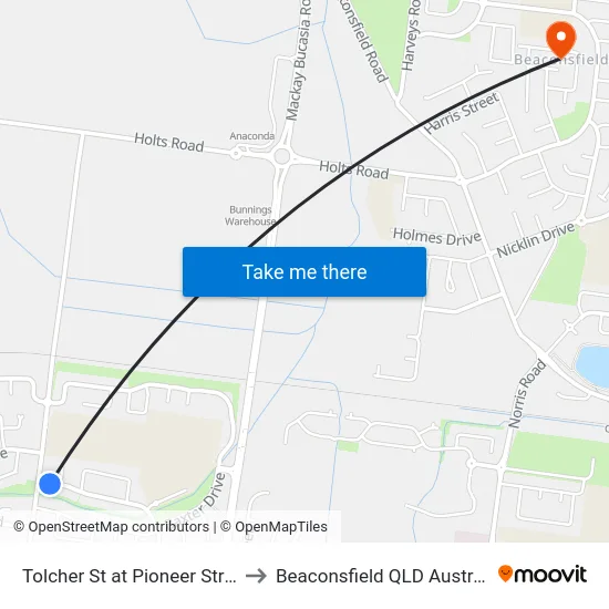 Tolcher St at Pioneer Street to Beaconsfield QLD Australia map