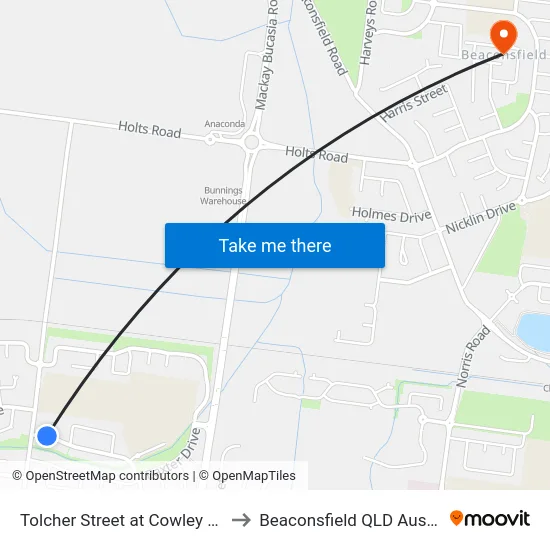 Tolcher Street at Cowley Court to Beaconsfield QLD Australia map