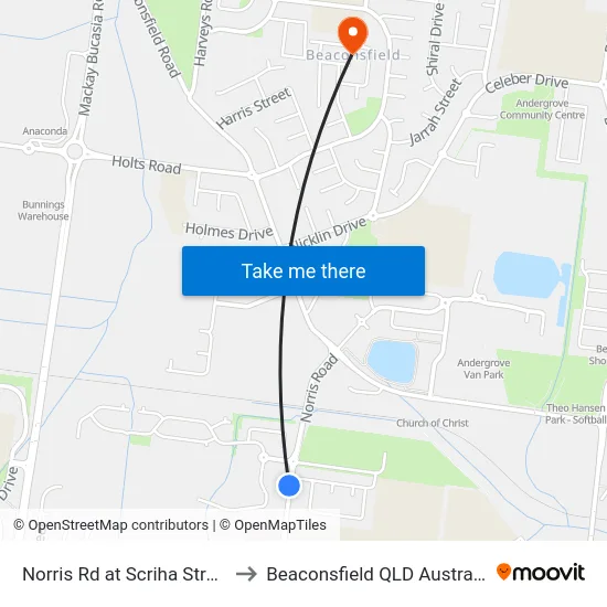 Norris Rd at Scriha Street to Beaconsfield QLD Australia map