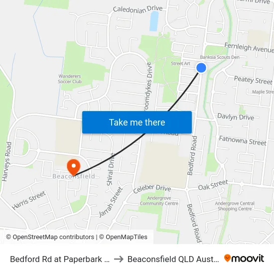 Bedford Rd at Paperbark Way to Beaconsfield QLD Australia map