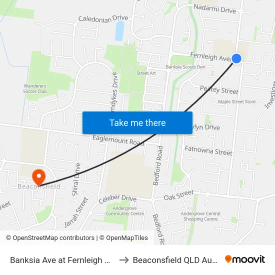 Banksia Ave at Fernleigh Avenue to Beaconsfield QLD Australia map