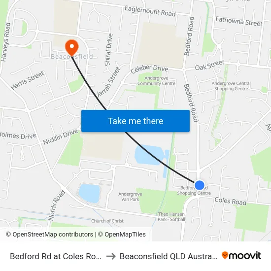Bedford Rd at Coles Road to Beaconsfield QLD Australia map