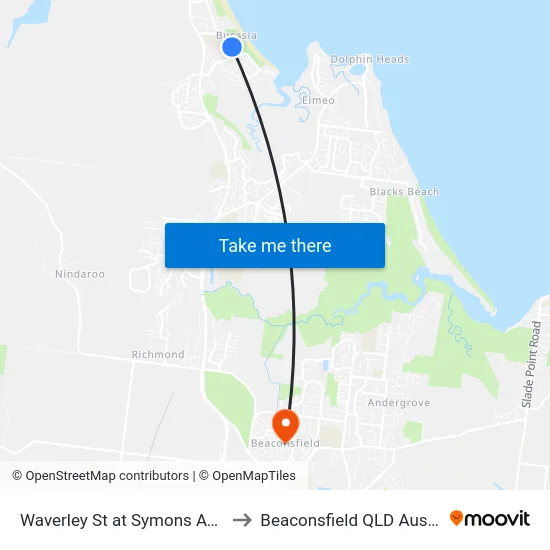 Waverley St at Symons Avenue to Beaconsfield QLD Australia map