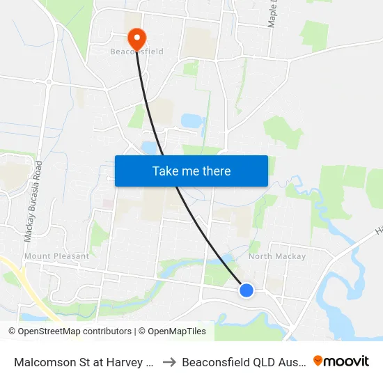 Malcomson St at Harvey Street to Beaconsfield QLD Australia map