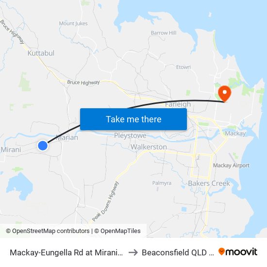 Mackay-Eungella Rd at Mirani Boldon Road to Beaconsfield QLD Australia map