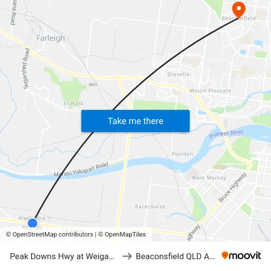 Peak Downs Hwy at Weigands Road to Beaconsfield QLD Australia map