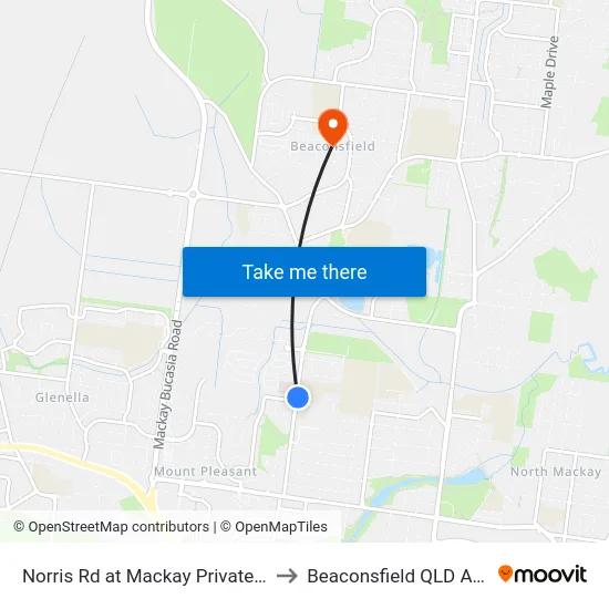 Norris Rd at Mackay Private Hospital to Beaconsfield QLD Australia map