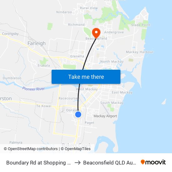 Boundary Rd at Shopping Centre to Beaconsfield QLD Australia map