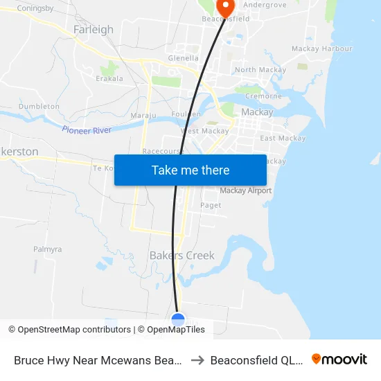 Bruce Hwy Near Mcewans Beach Rd Hail 'N' Ride to Beaconsfield QLD Australia map