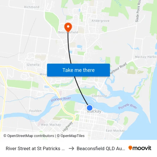 River Street at St Patricks College to Beaconsfield QLD Australia map