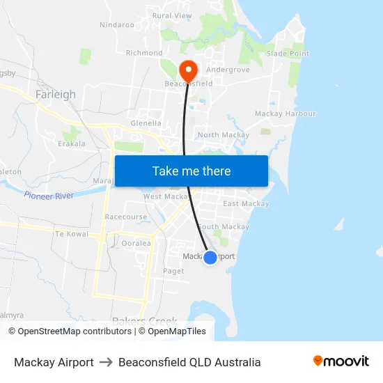 Mackay Airport to Beaconsfield QLD Australia map