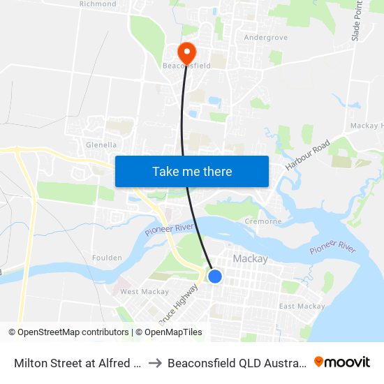 Milton Street at Alfred St to Beaconsfield QLD Australia map