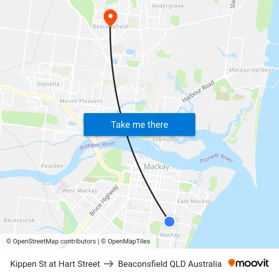 Kippen St at Hart Street to Beaconsfield QLD Australia map