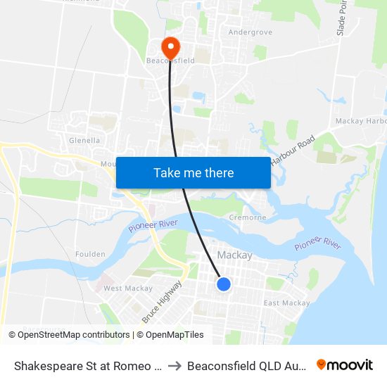 Shakespeare St at Romeo Street to Beaconsfield QLD Australia map