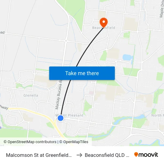 Malcomson St at Greenfields Boulevard to Beaconsfield QLD Australia map