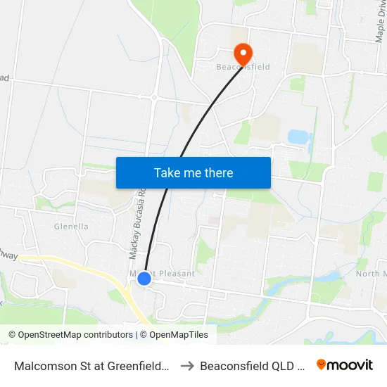 Malcomson St at Greenfields Boulevard to Beaconsfield QLD Australia map
