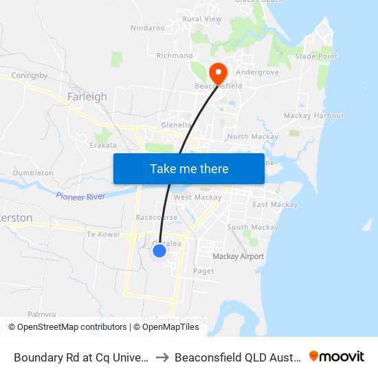 Boundary Rd at Cq University to Beaconsfield QLD Australia map