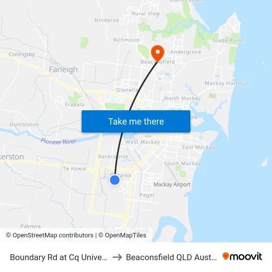 Boundary Rd at Cq University to Beaconsfield QLD Australia map