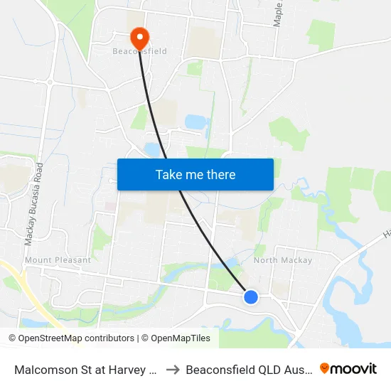 Malcomson St at Harvey Street to Beaconsfield QLD Australia map