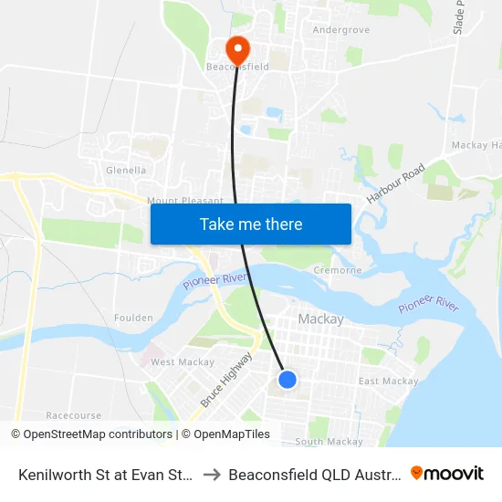 Kenilworth St at Evan Street to Beaconsfield QLD Australia map