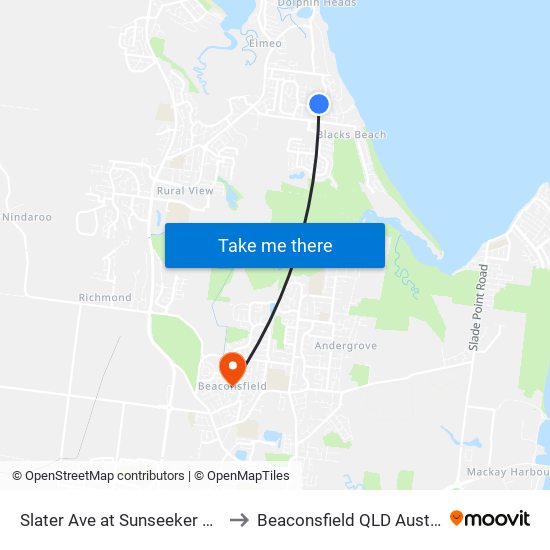 Slater Ave at Sunseeker Court to Beaconsfield QLD Australia map