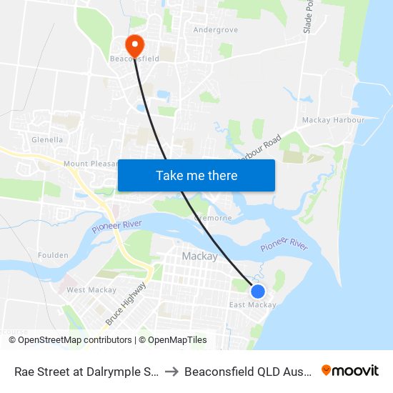 Rae Street at Dalrymple Street to Beaconsfield QLD Australia map