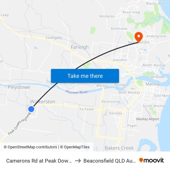 Camerons Rd at Peak Downs Hwy to Beaconsfield QLD Australia map