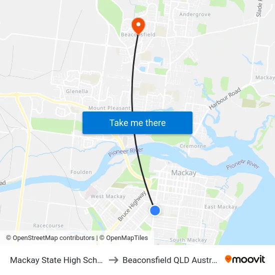 Mackay State High School to Beaconsfield QLD Australia map