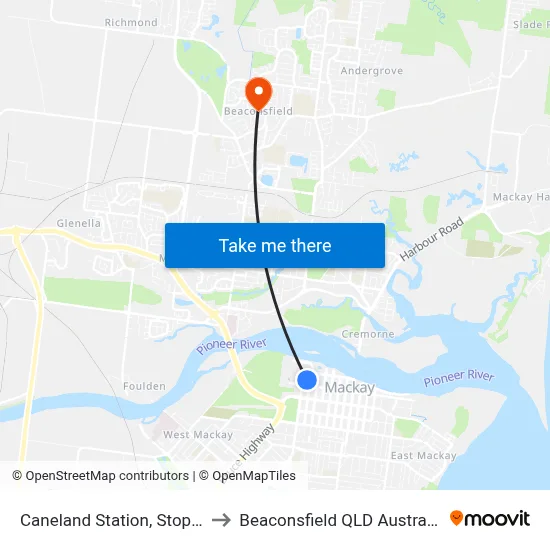 Caneland Station, Stop A to Beaconsfield QLD Australia map
