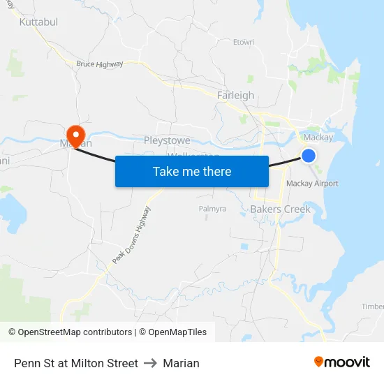 Penn St at Milton Street to Marian map
