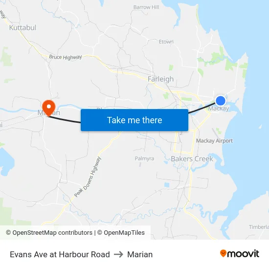 Evans Ave at Harbour Road to Marian map