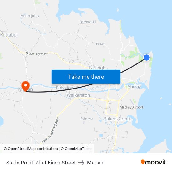 Slade Point Rd at Finch Street to Marian map