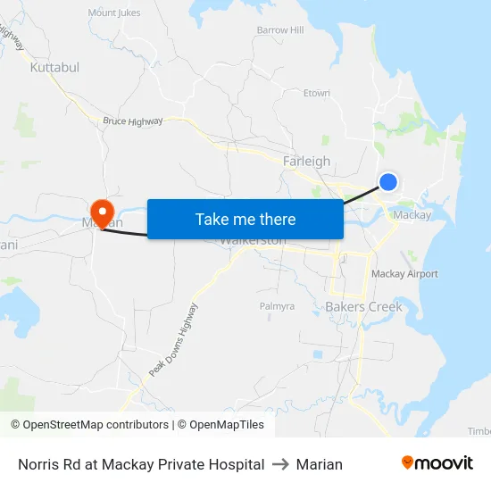 Norris Rd at Mackay Private Hospital to Marian map