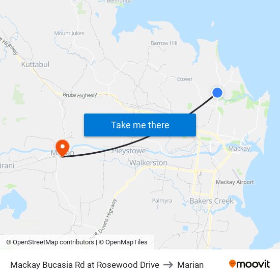 Mackay Bucasia Rd at Rosewood Drive to Marian map