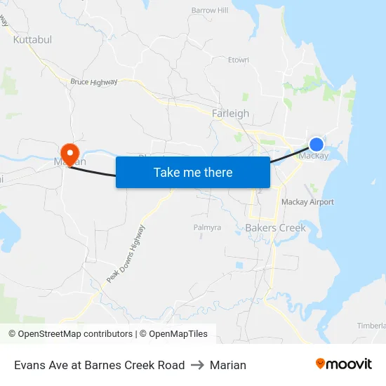 Evans Ave at Barnes Creek Road to Marian map