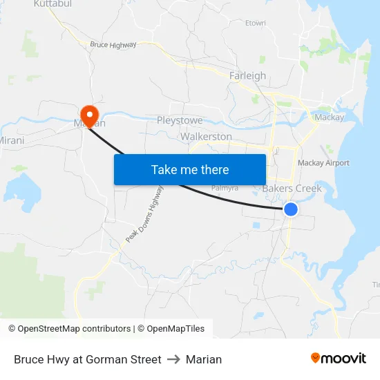 Bruce Hwy at Gorman Street to Marian map