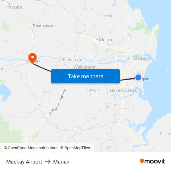 Mackay Airport to Marian map