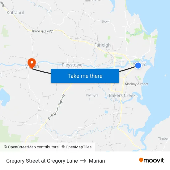 Gregory Street at Gregory Lane to Marian map