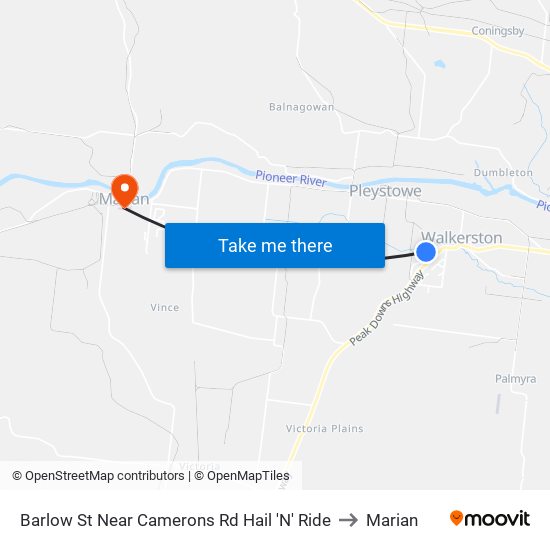 Barlow St Near Camerons Rd Hail 'N' Ride to Marian map