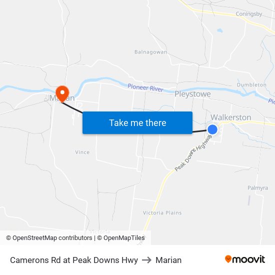 Camerons Rd at Peak Downs Hwy to Marian map