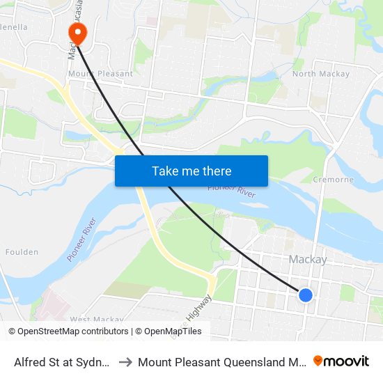 Alfred St at Sydney Street to Mount Pleasant Queensland Mackay Region map