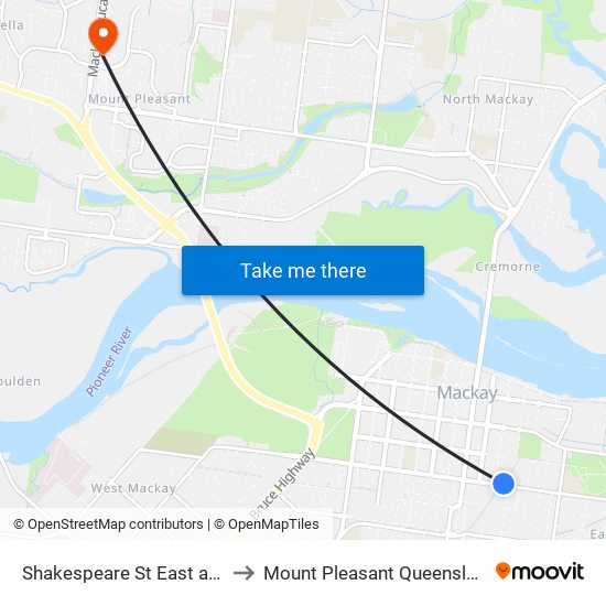 Shakespeare St East at Prospect Street to Mount Pleasant Queensland Mackay Region map