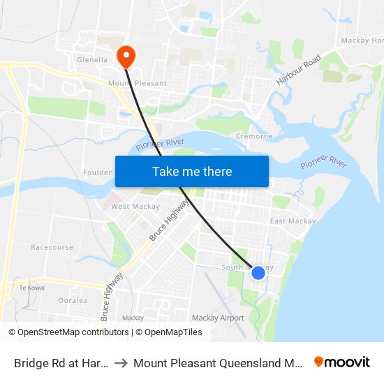 Bridge Rd at Hart Street to Mount Pleasant Queensland Mackay Region map